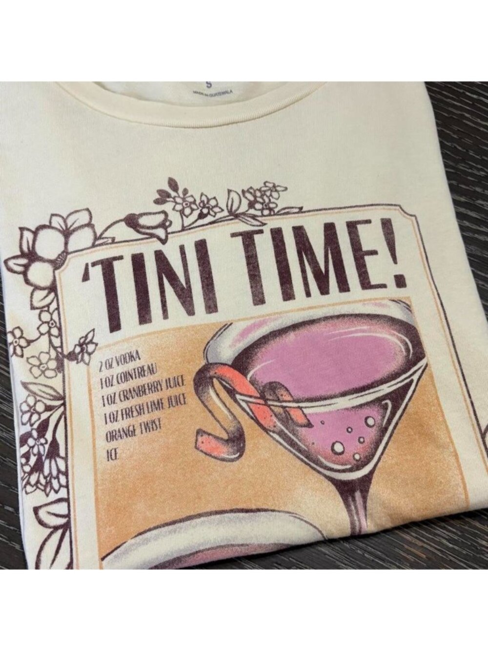 Lucky Brand white + pink graphic tee with "Tini Time" design. Size S